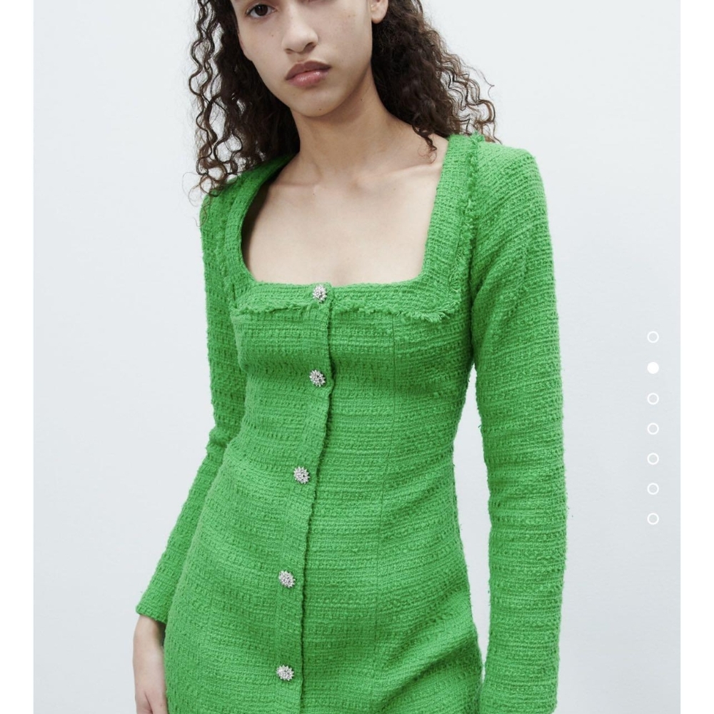 ⚠️ BLOGGERS FAVE ⚠️ZARA tweed green mini dress